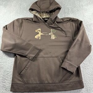 Under‎ Armour Hoodie Mens Large Brown Poly Camo Hunting Outdoorsman Sportsman